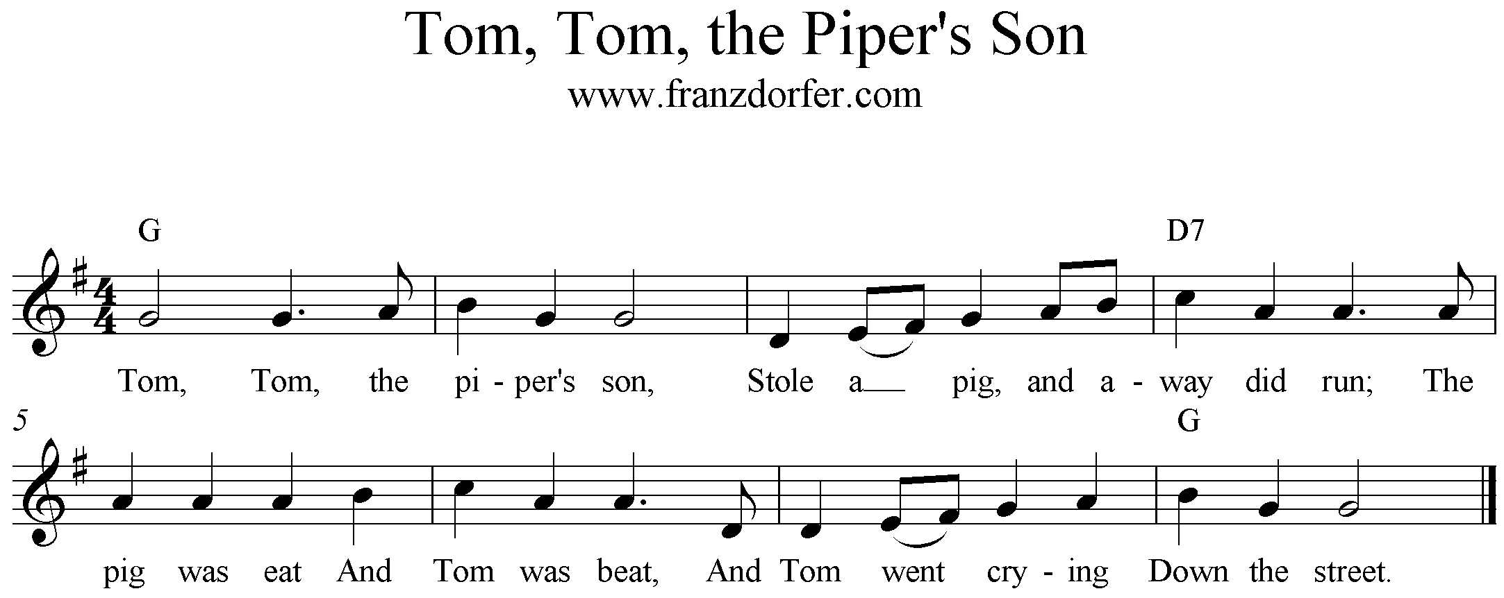 freesheet music Tom, Tom, The Piper's Son